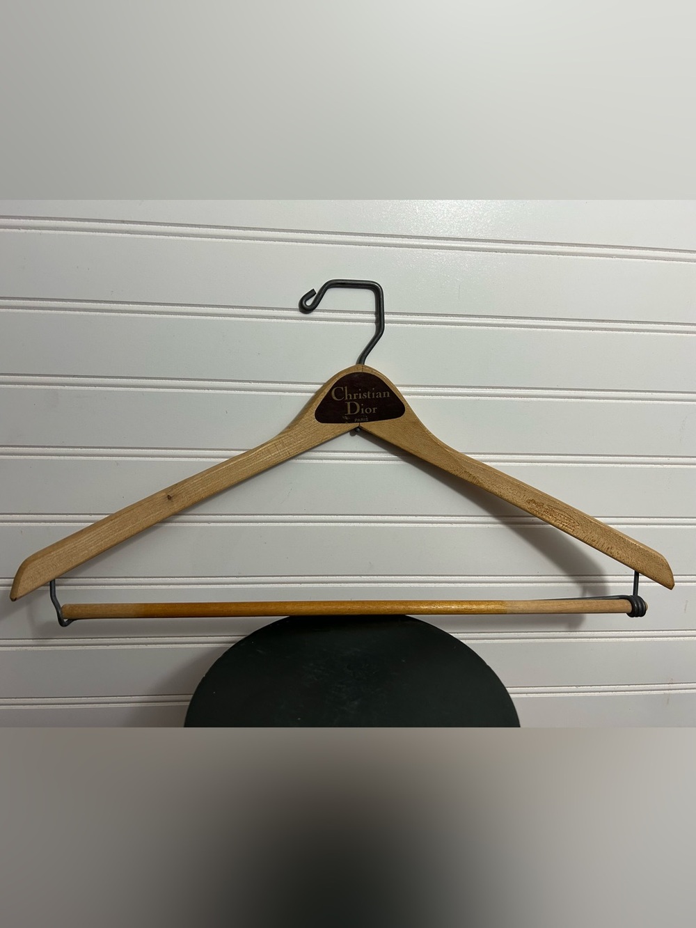 Vintage Christian Dior Paris wooden cothes hanger with moveable pants bar